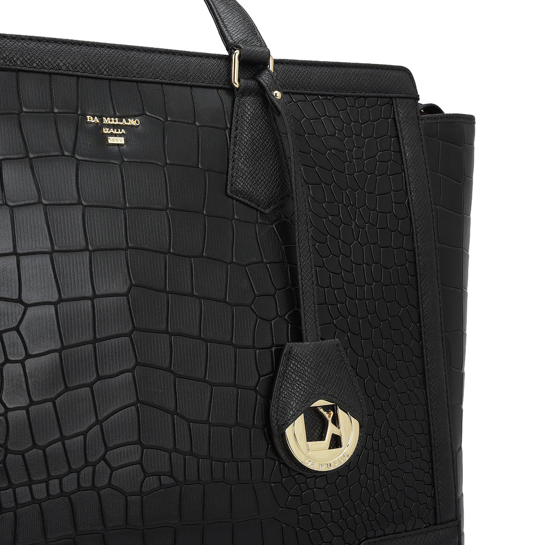 Large Croco Franzy Leather Tote - Black