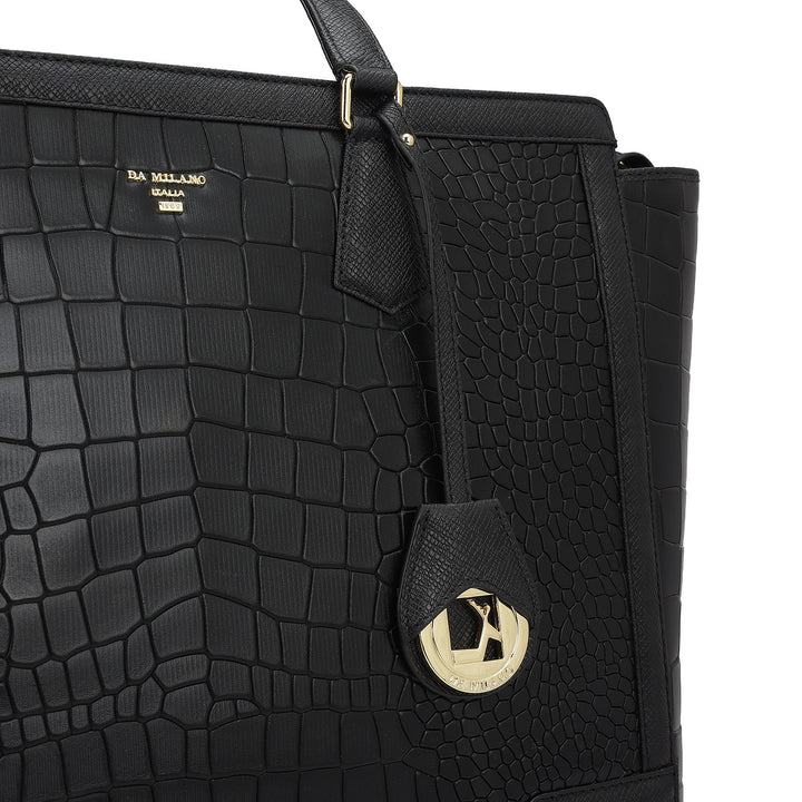 Large Croco Franzy Leather Tote - Black