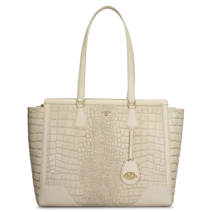 Large Croco Franzy Leather Tote - Marshmallow