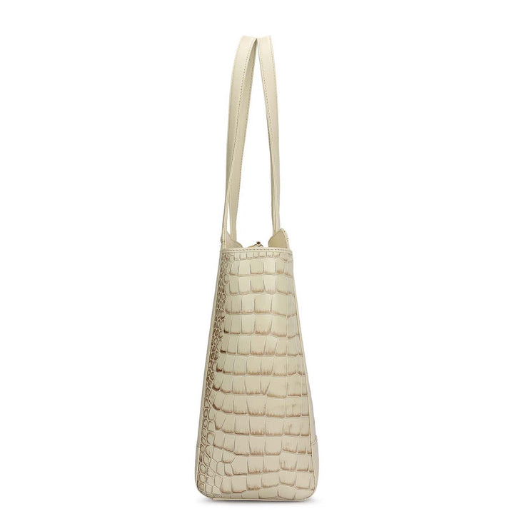 Large Croco Franzy Leather Tote - Marshmallow