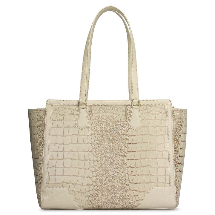 Large Croco Franzy Leather Tote - Marshmallow