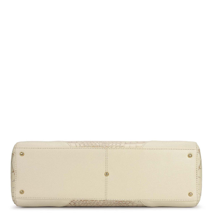 Large Croco Franzy Leather Tote - Marshmallow