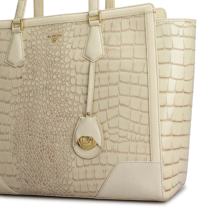 Large Croco Franzy Leather Tote - Marshmallow