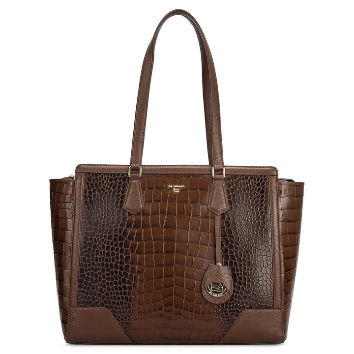 Large Croco Franzy Leather Tote - Walnut