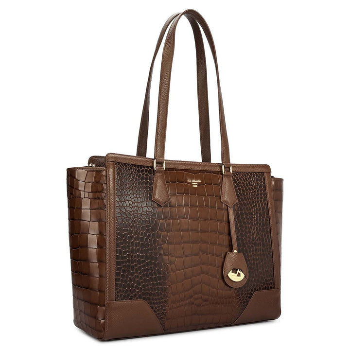 Large Croco Franzy Leather Tote - Walnut