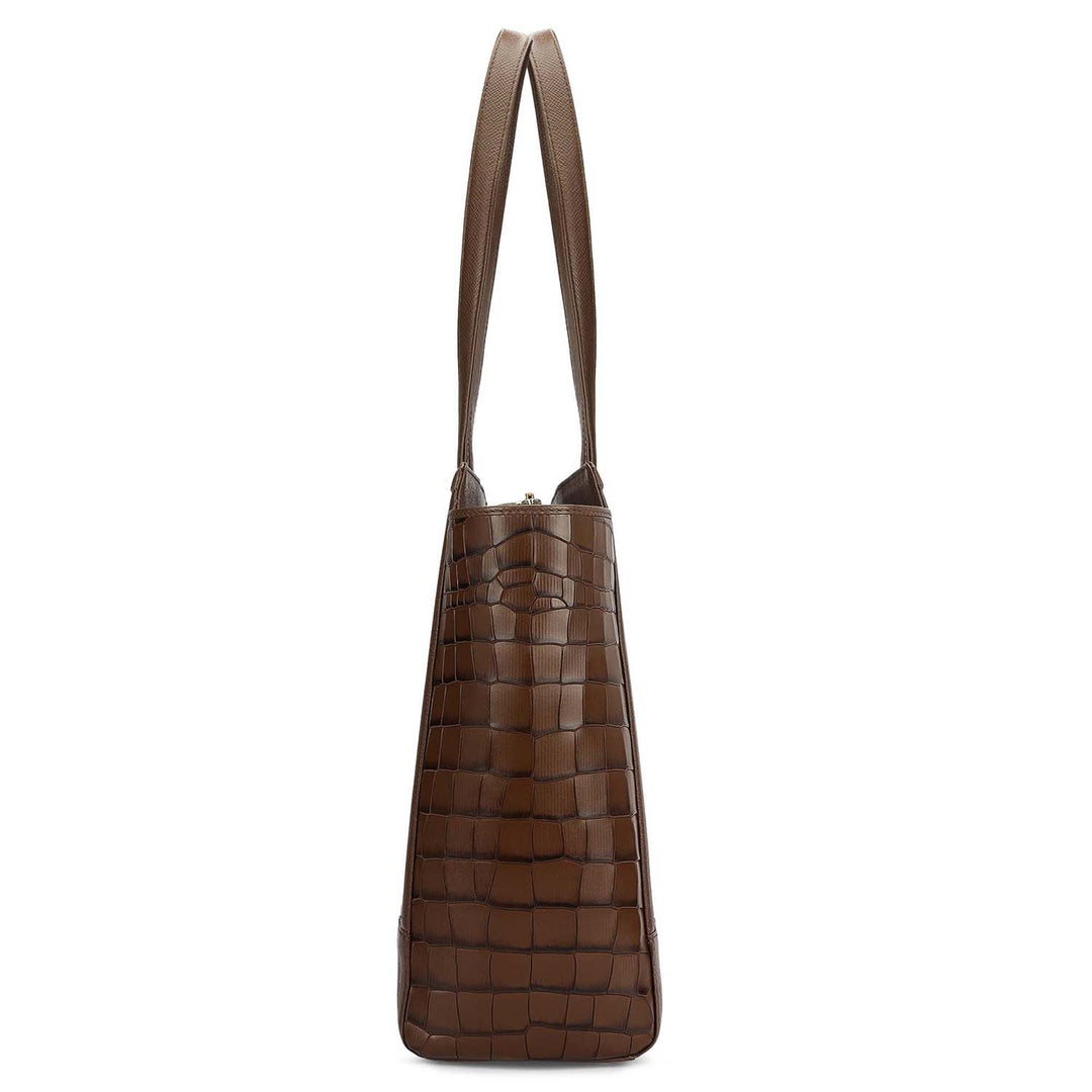 Large Croco Franzy Leather Tote - Walnut