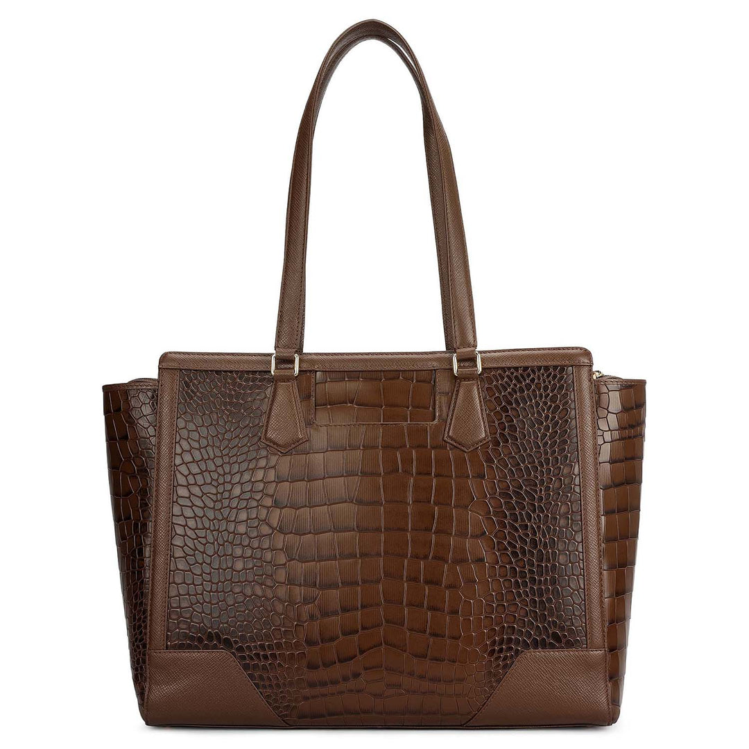 Large Croco Franzy Leather Tote - Walnut