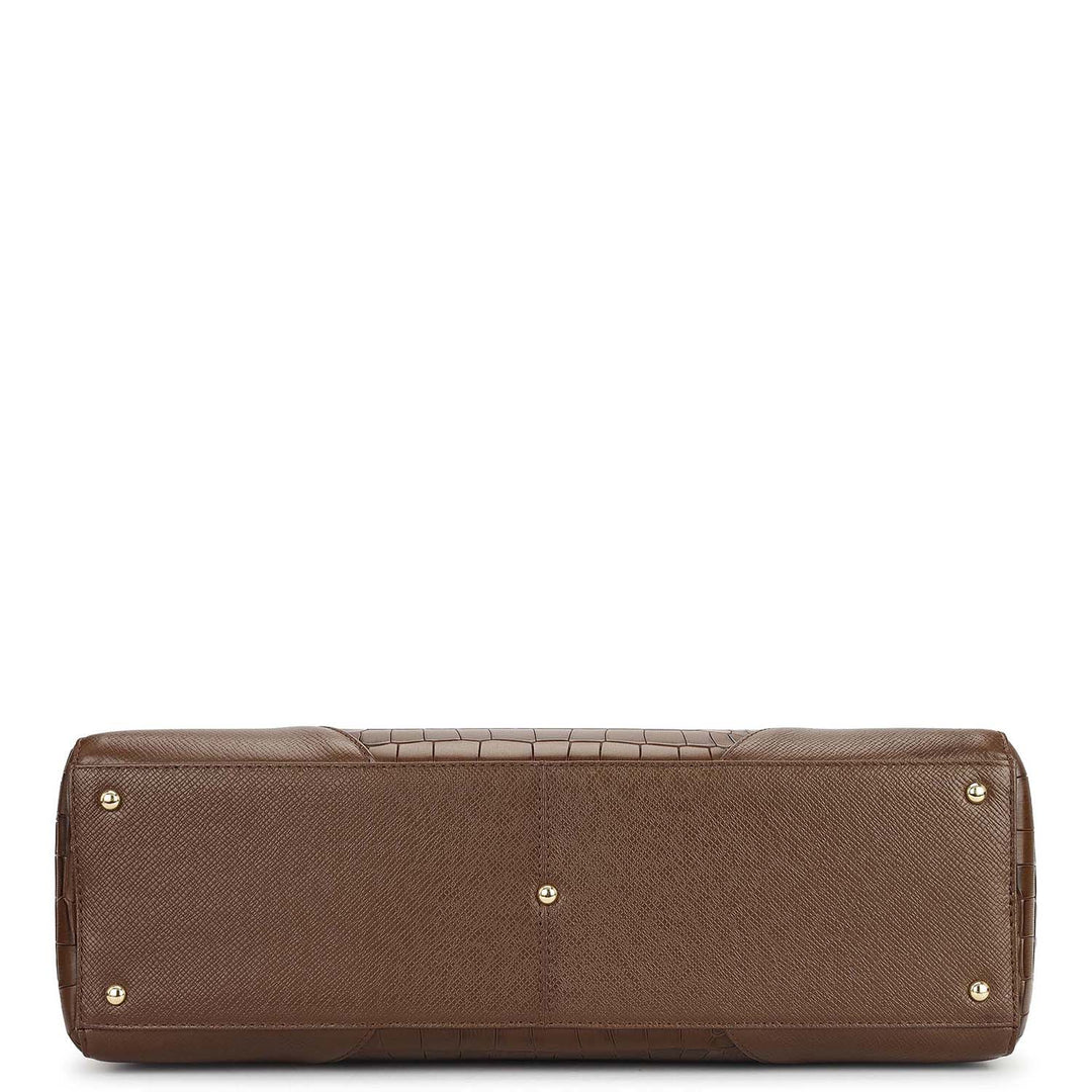 Large Croco Franzy Leather Tote - Walnut