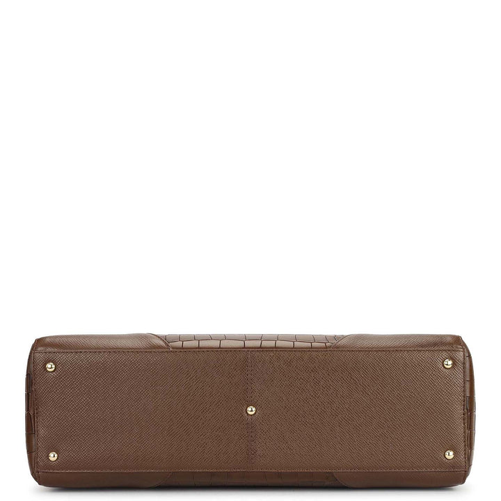 Large Croco Franzy Leather Tote - Walnut