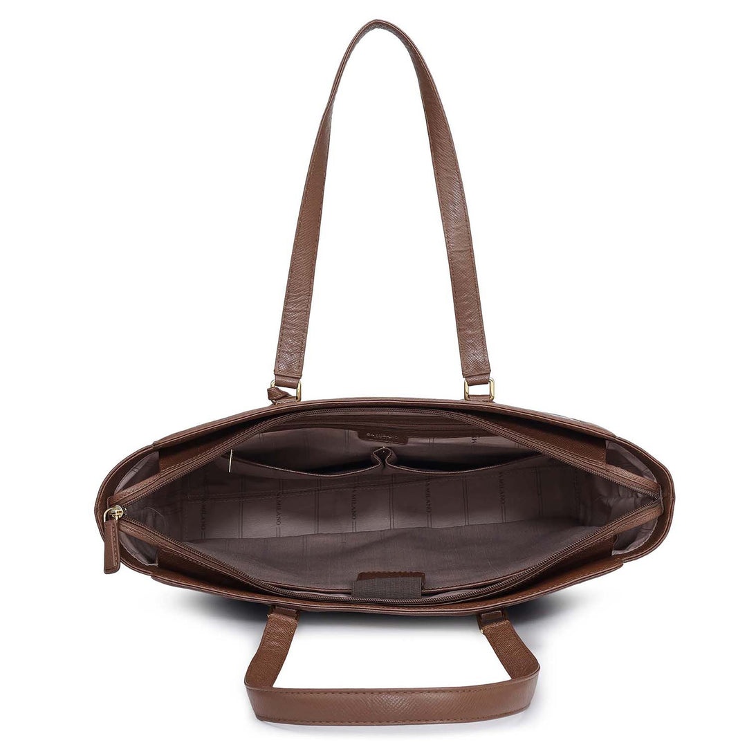 Large Croco Franzy Leather Tote - Walnut