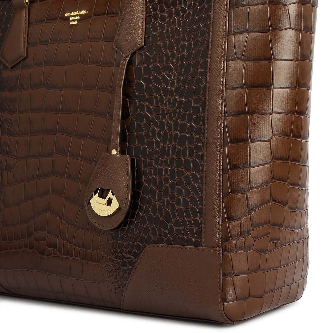 Large Croco Franzy Leather Tote - Walnut