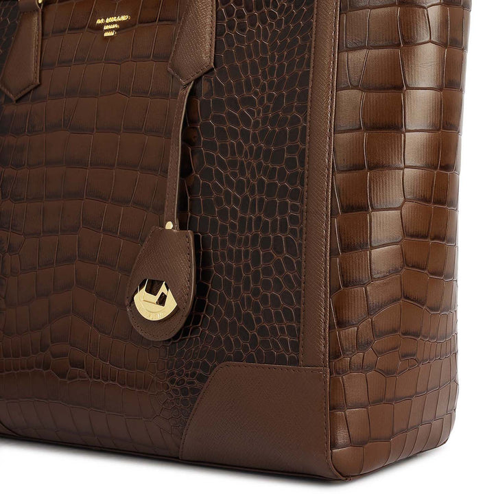 Large Croco Franzy Leather Tote - Walnut