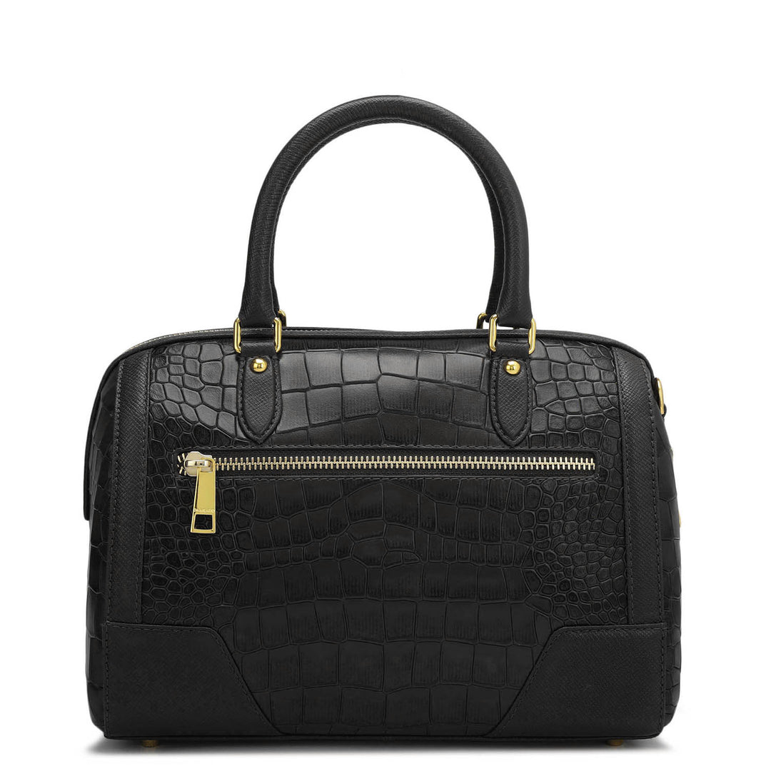Medium Croco Franzy Leather Satchel - Black