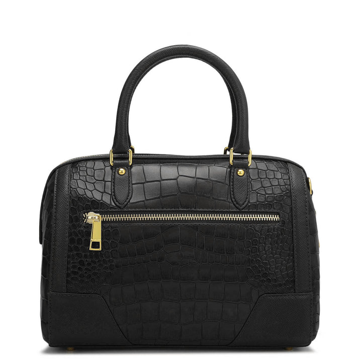Medium Croco Franzy Leather Satchel - Black