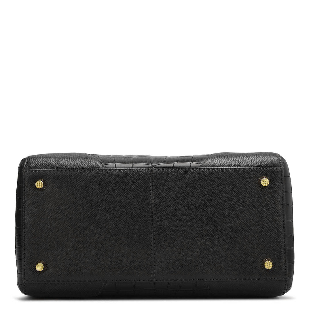 Medium Croco Franzy Leather Satchel - Black