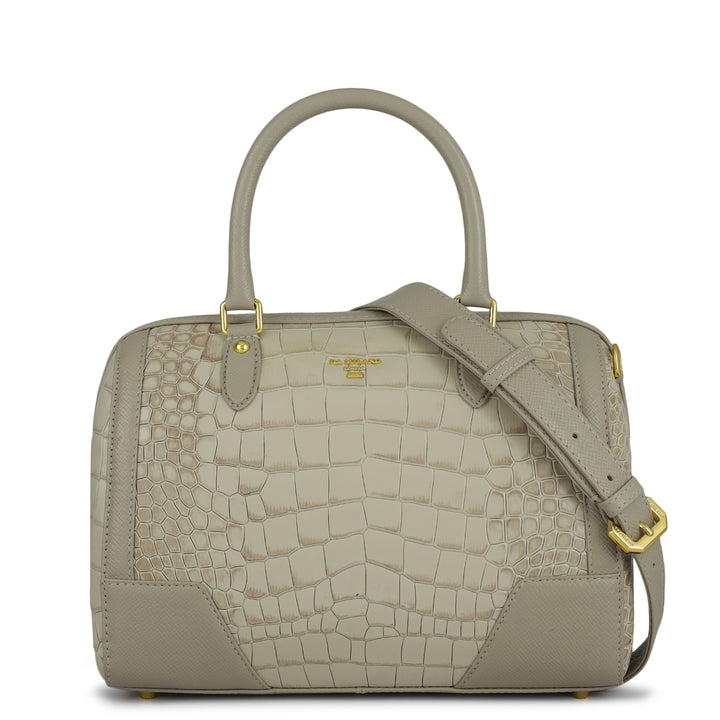 Medium Croco Franzy Leather Satchel - Frost