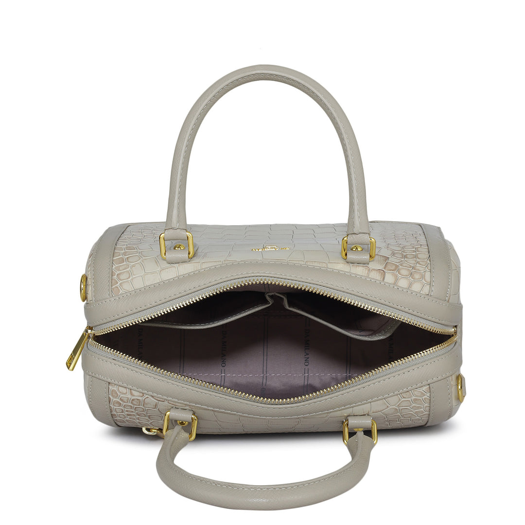 Medium Croco Franzy Leather Satchel - Frost