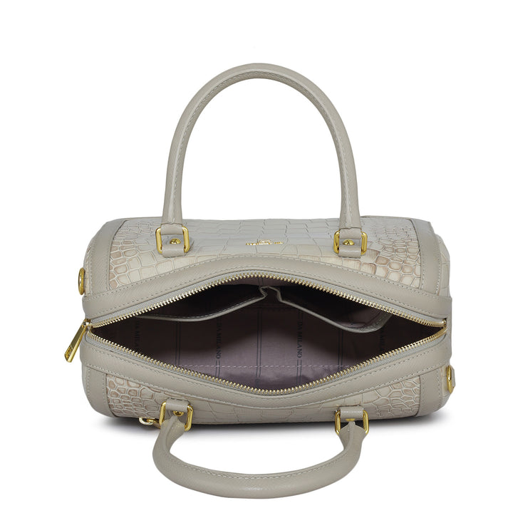 Medium Croco Franzy Leather Satchel - Frost