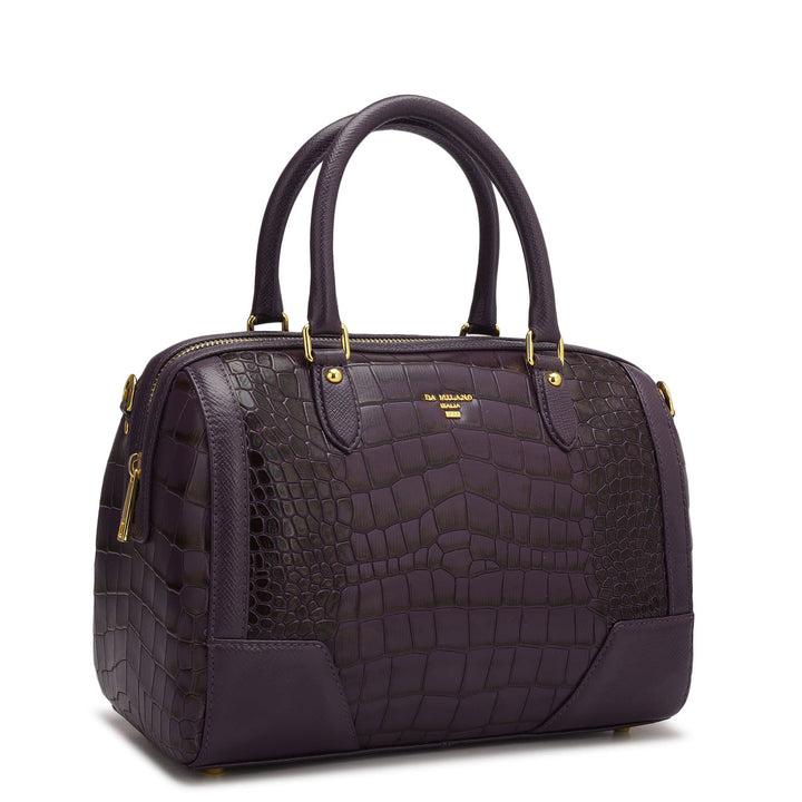 Medium Croco Franzy Leather Satchel - Grapevine