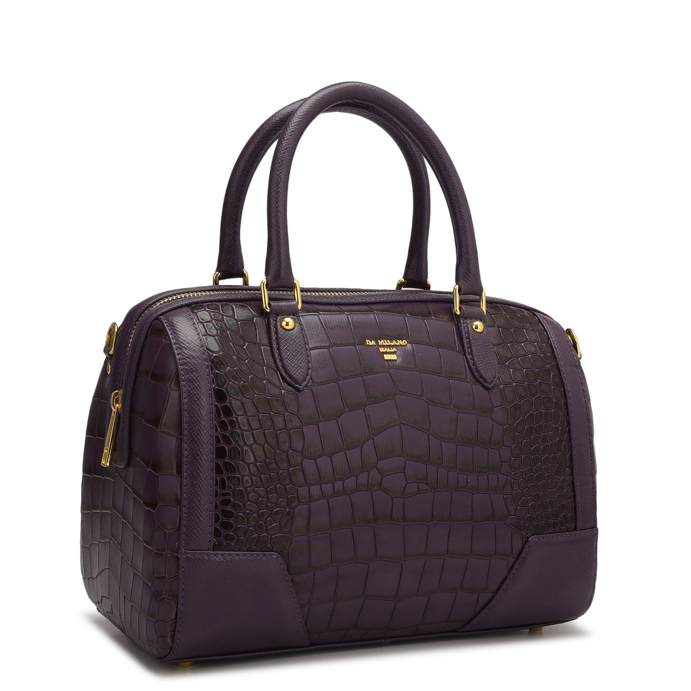 Medium Croco Franzy Leather Satchel - Grapevine