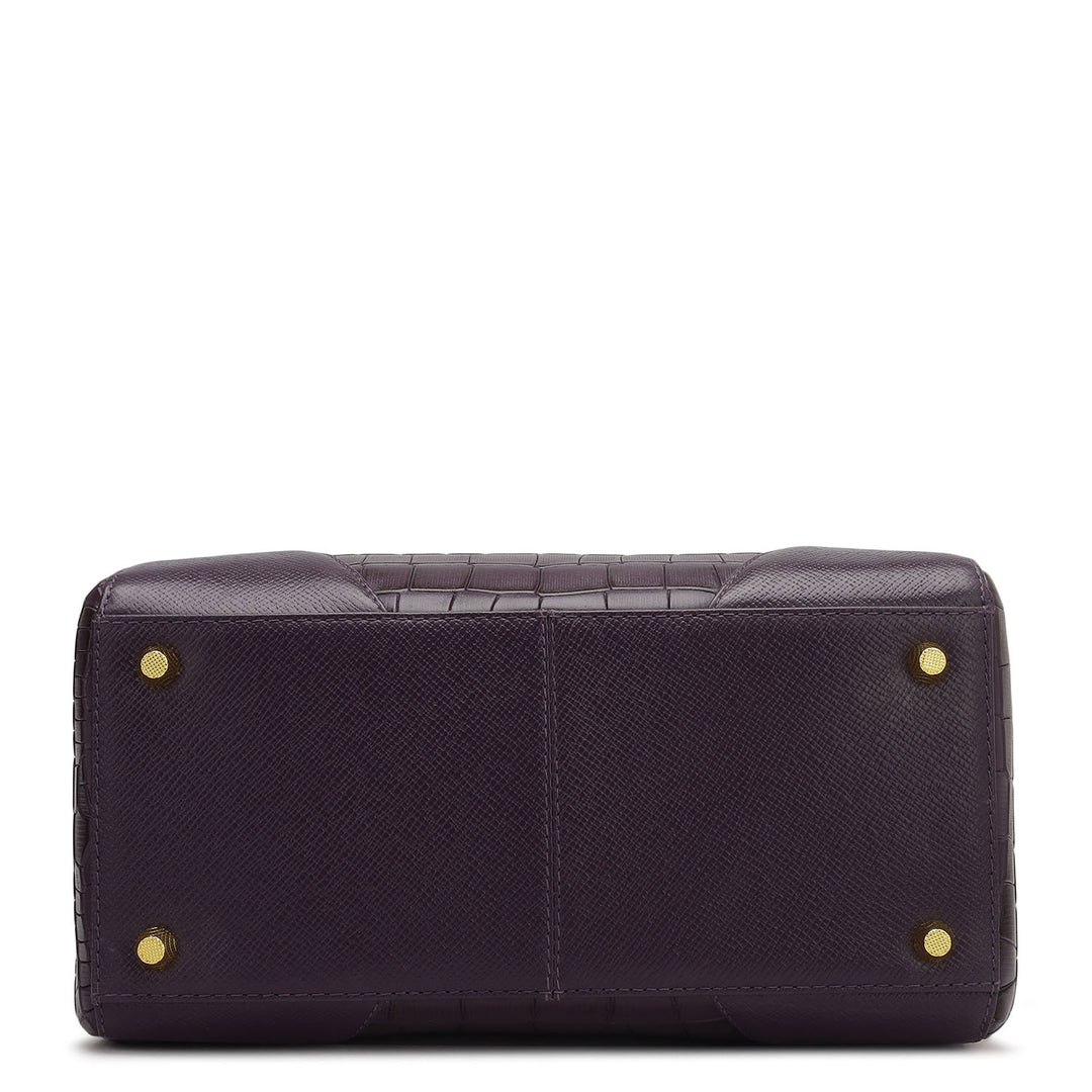 Medium Croco Franzy Leather Satchel - Grapevine