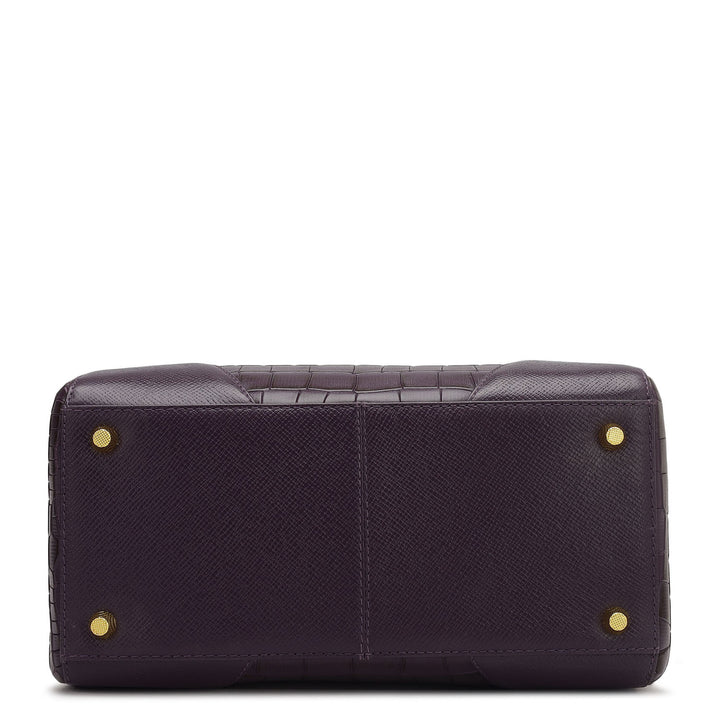 Medium Croco Franzy Leather Satchel - Grapevine