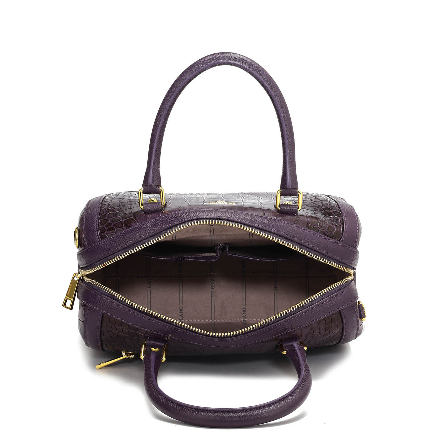 Medium Croco Franzy Leather Satchel - Grapevine