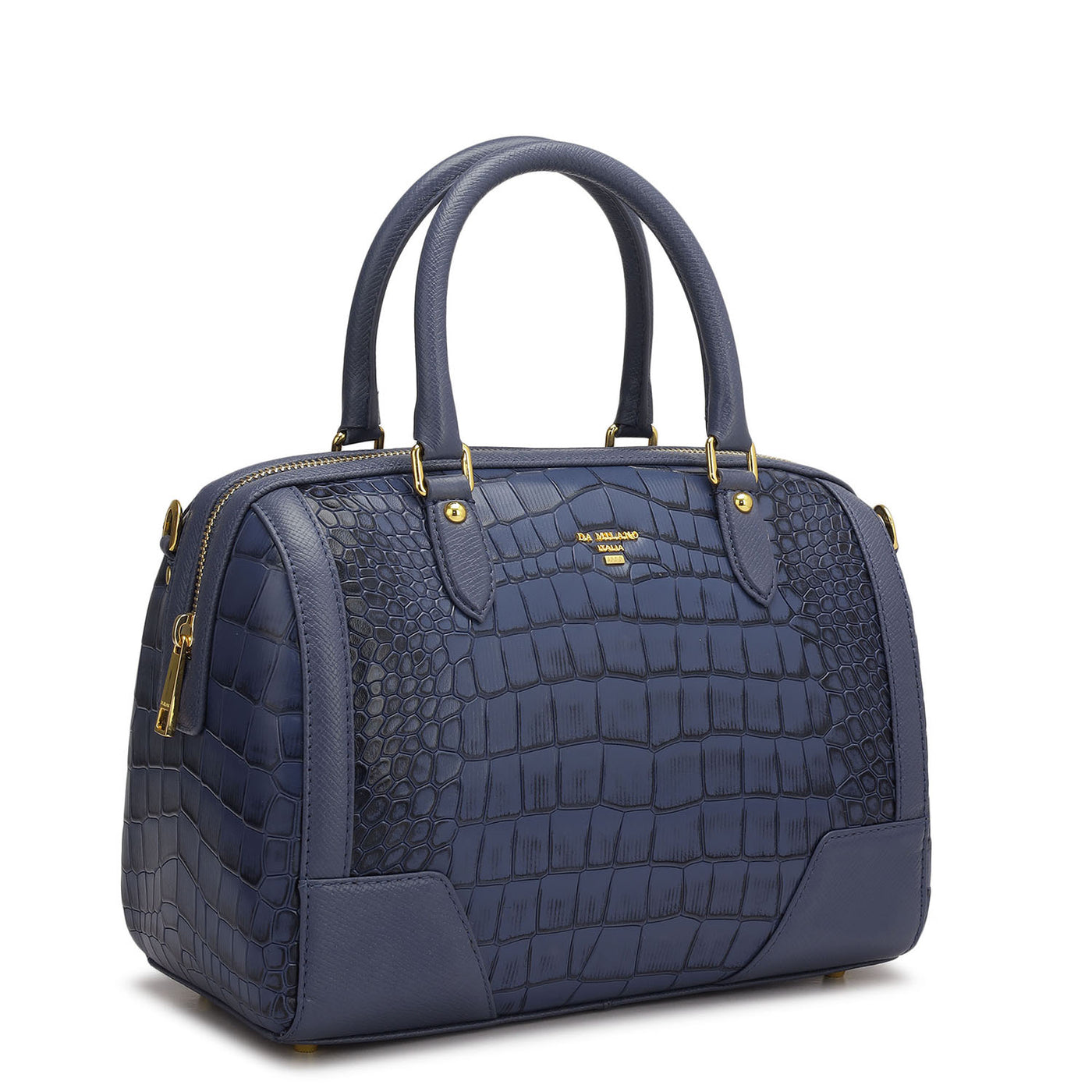 Medium Croco Franzy Leather Satchel - Stardust