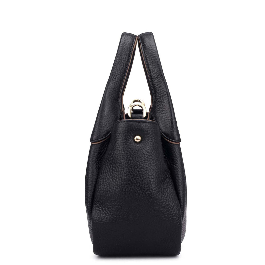 Small Wax Leather Satchel - Black