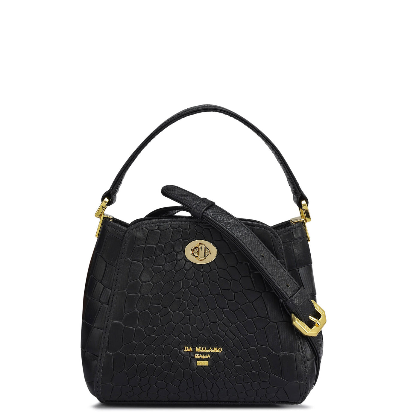 Small Croco Leather Satchel - Black