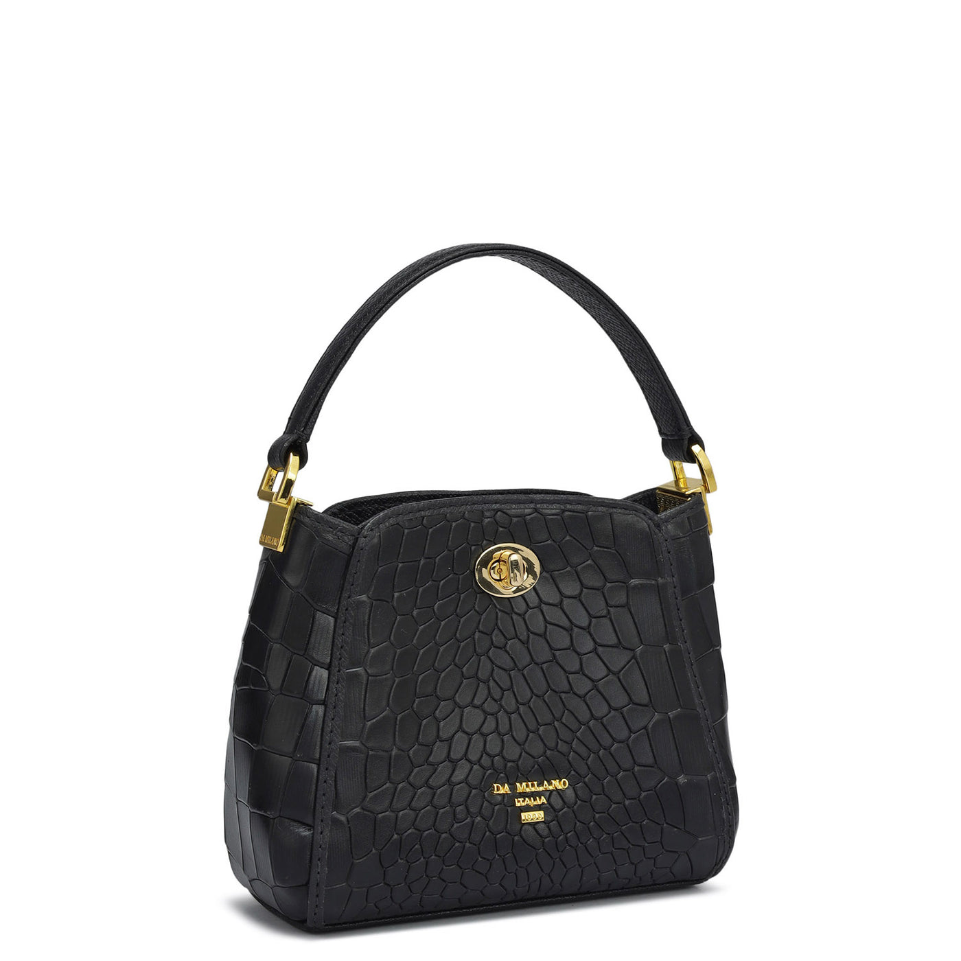 Small Croco Leather Satchel - Black
