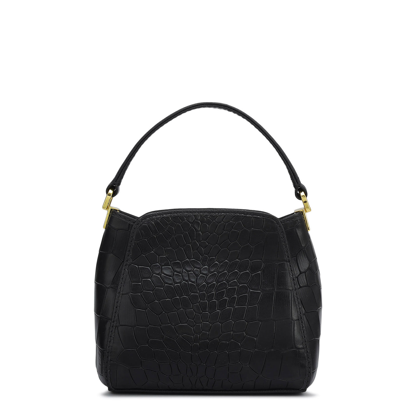 Small Croco Leather Satchel - Black