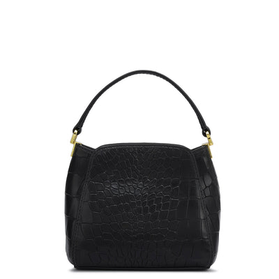 Small Croco Leather Satchel - Black