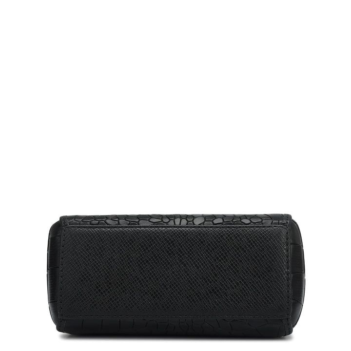 Small Croco Leather Satchel - Black