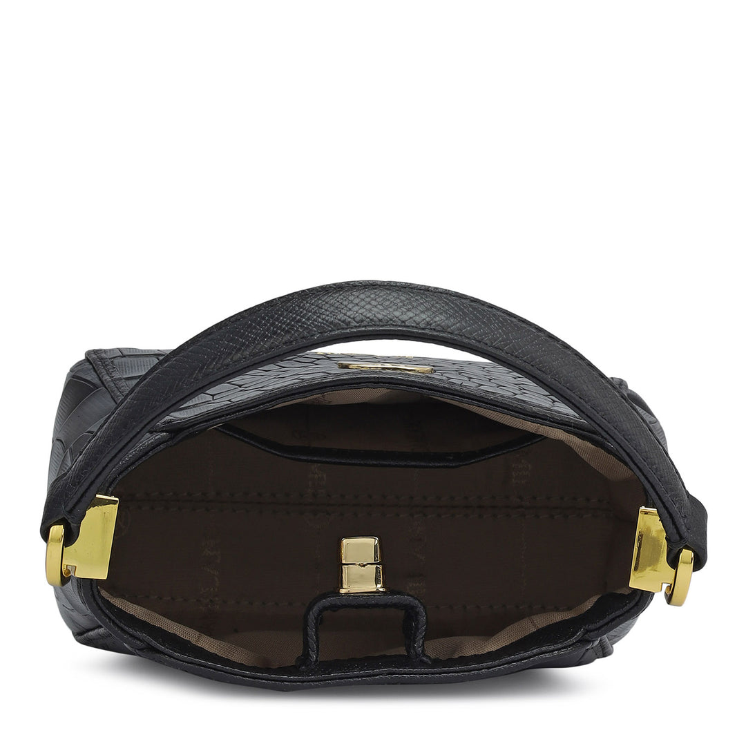 Small Croco Leather Satchel - Black