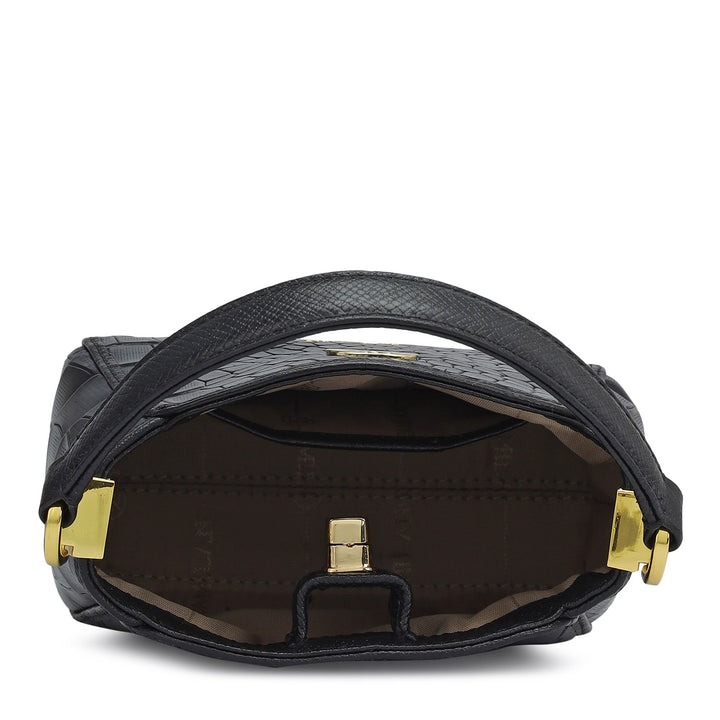 Small Croco Leather Satchel - Black