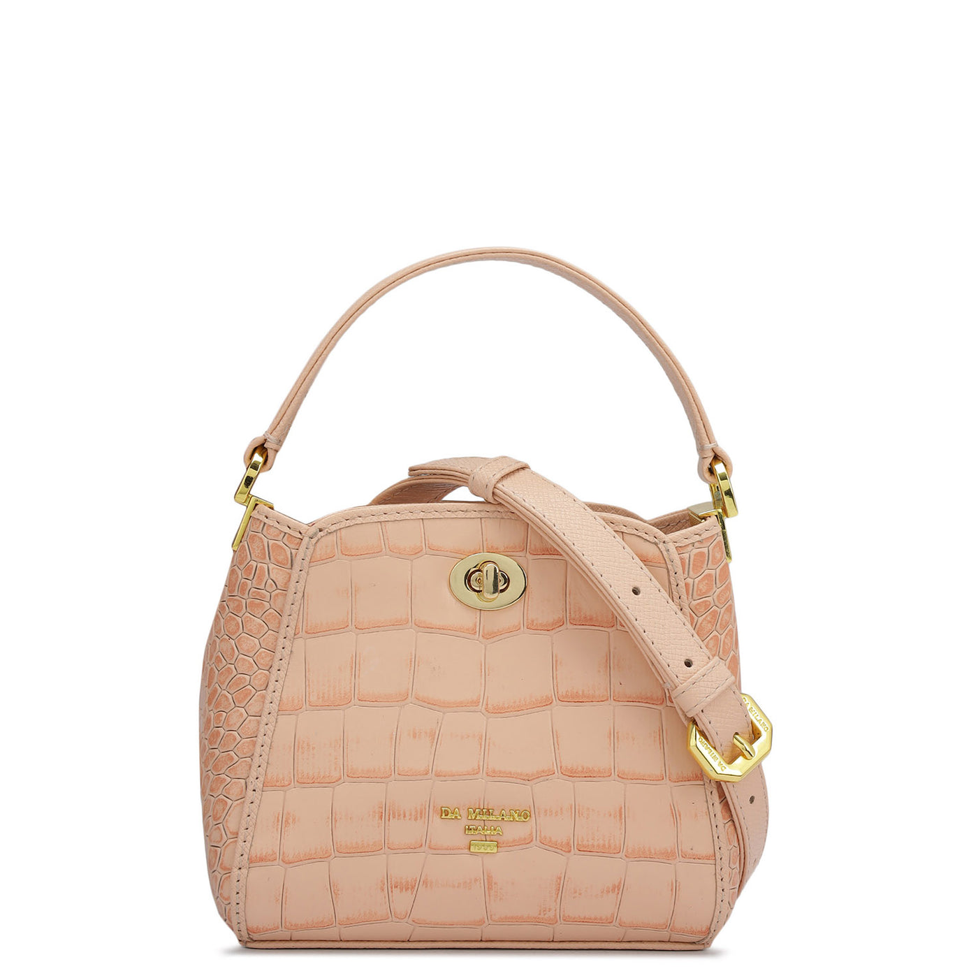Small Croco Leather Satchel - Peach