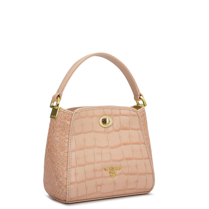 Small Croco Leather Satchel - Peach
