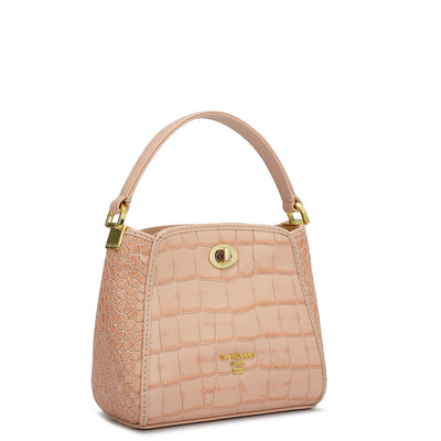 Small Croco Leather Satchel - Peach