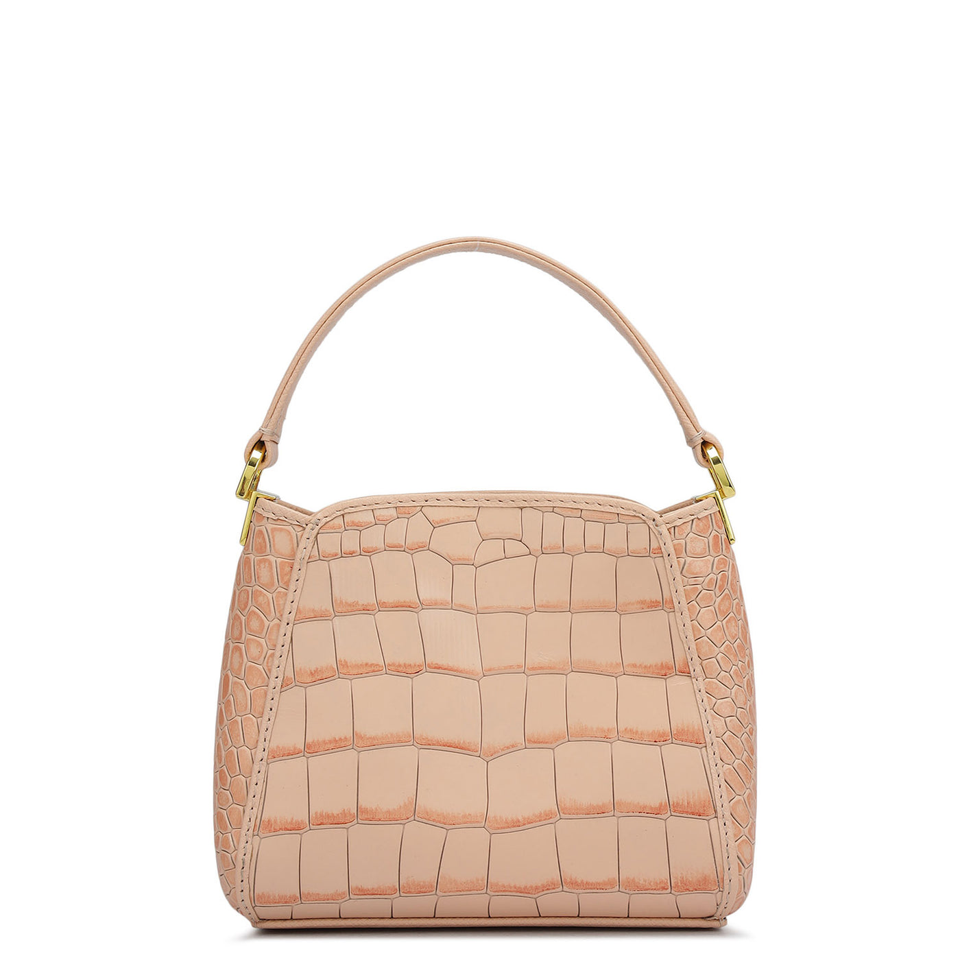 Small Croco Leather Satchel - Peach