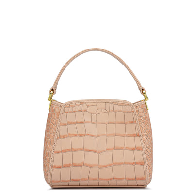 Small Croco Leather Satchel - Peach
