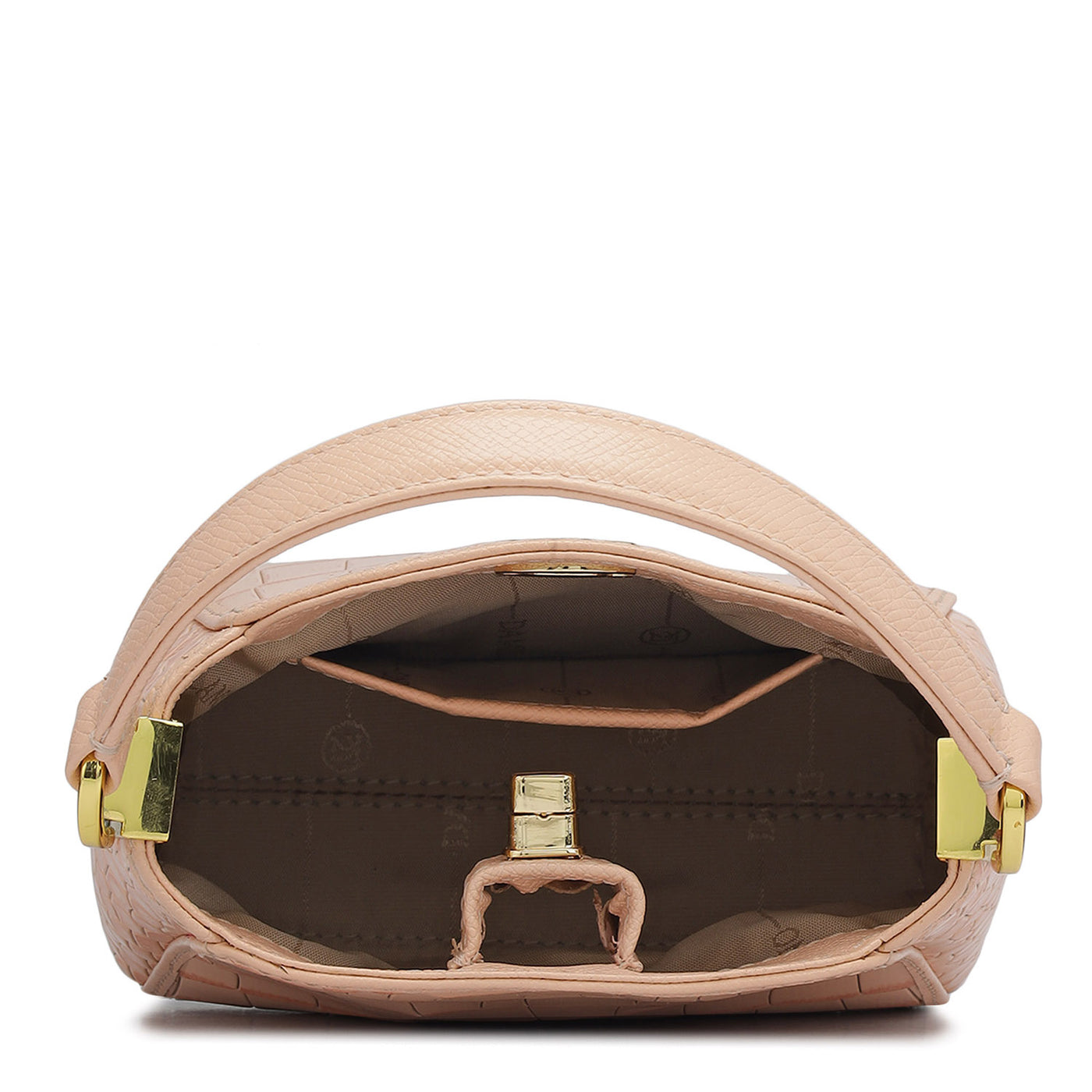 Small Croco Leather Satchel - Peach
