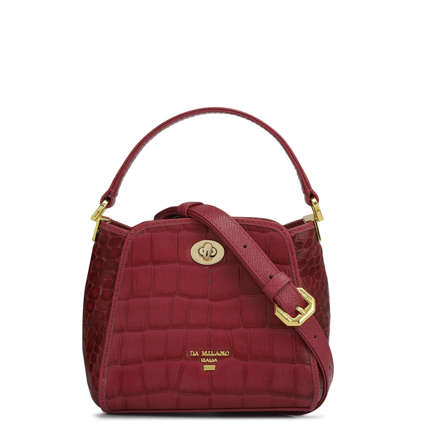 Small Croco Leather Satchel - Plumberry