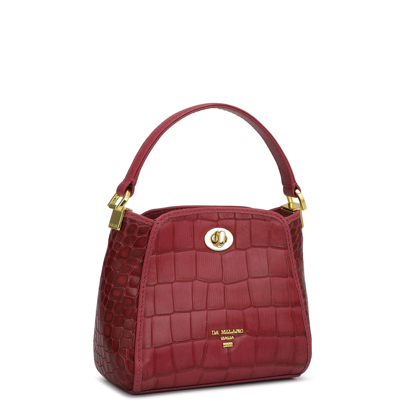 Small Croco Leather Satchel - Plumberry