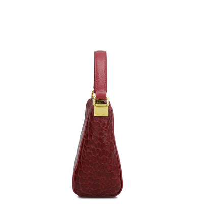 Small Croco Leather Satchel - Plumberry