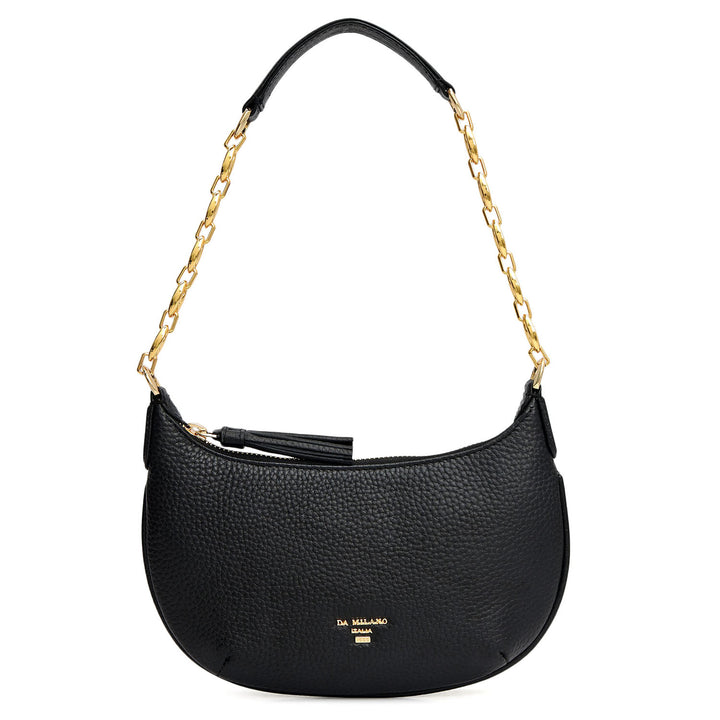 Small Wax Leather Baguette - Black