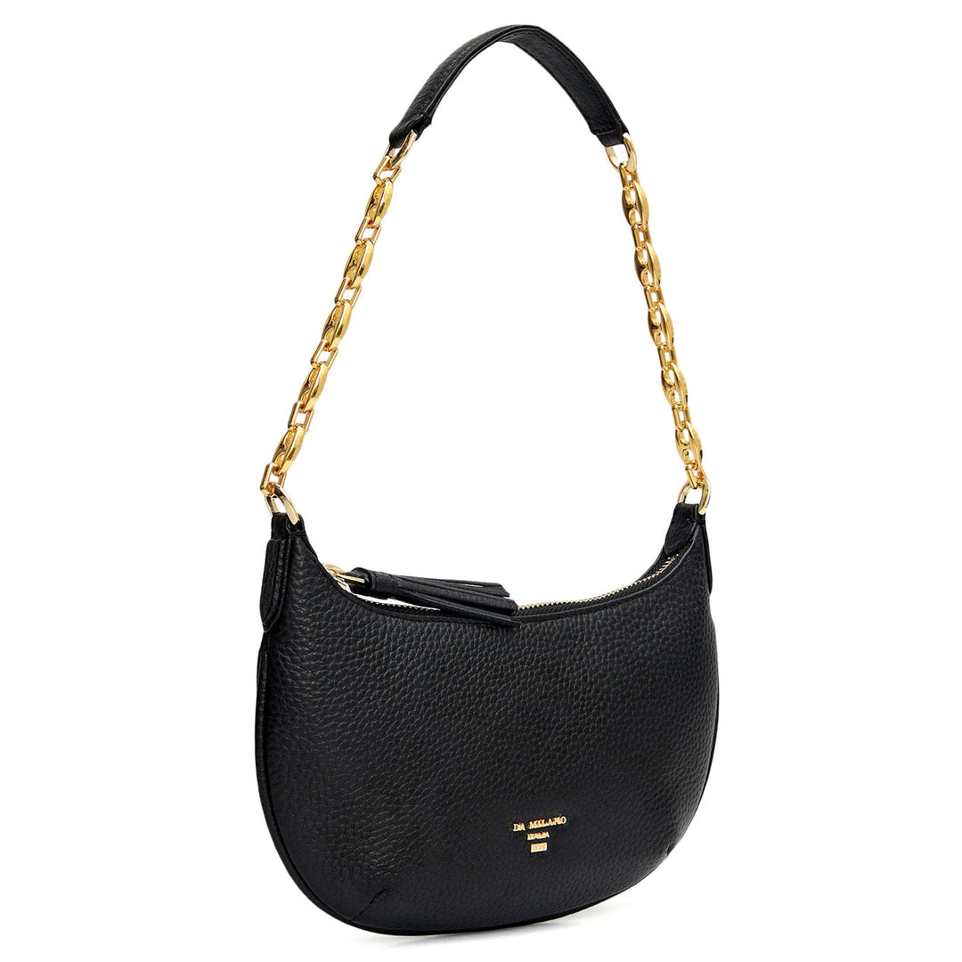 Small Wax Leather Baguette - Black