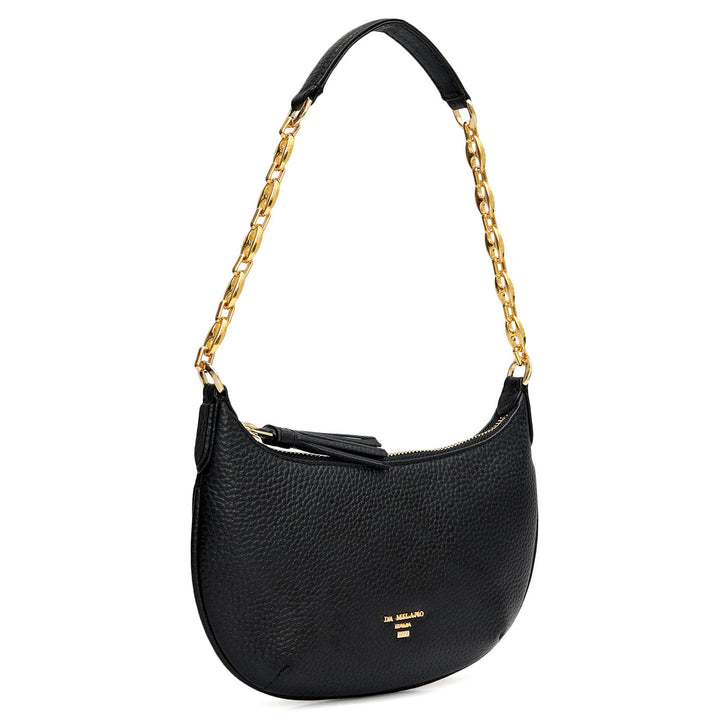 Small Wax Leather Baguette - Black