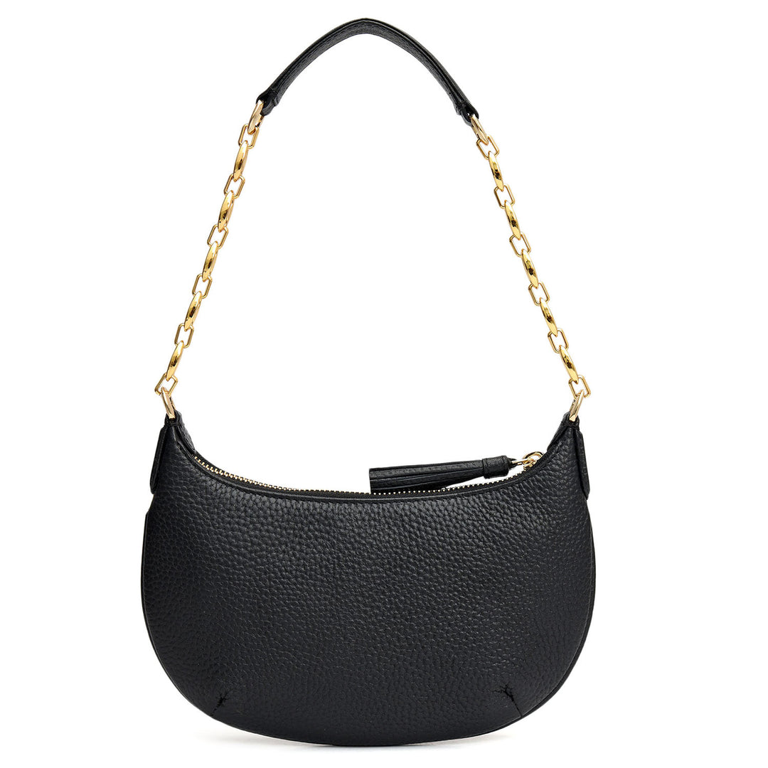 Small Wax Leather Baguette - Black