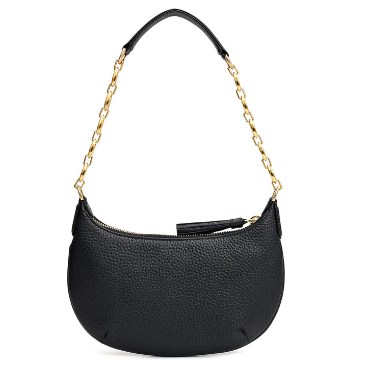 Small Wax Leather Baguette - Black